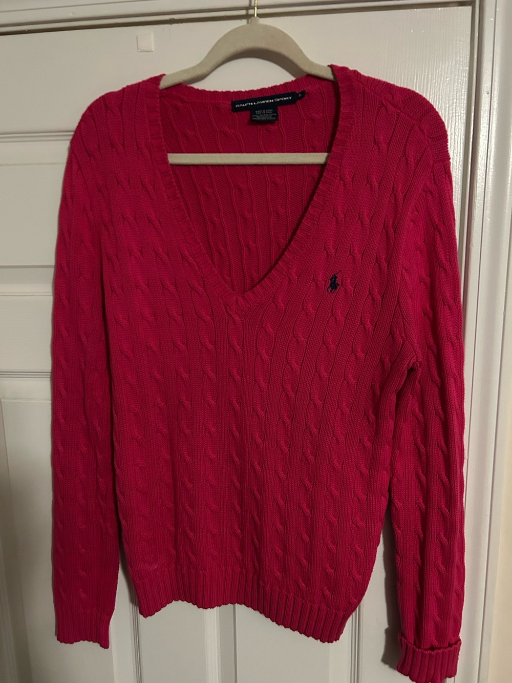Ralph Lauren Hot Pink Cable-Knit V-Neck Sweater